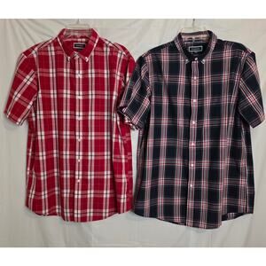 Pair of Club Room Button Down Shirts Men's Size L Red White Blue Plaid